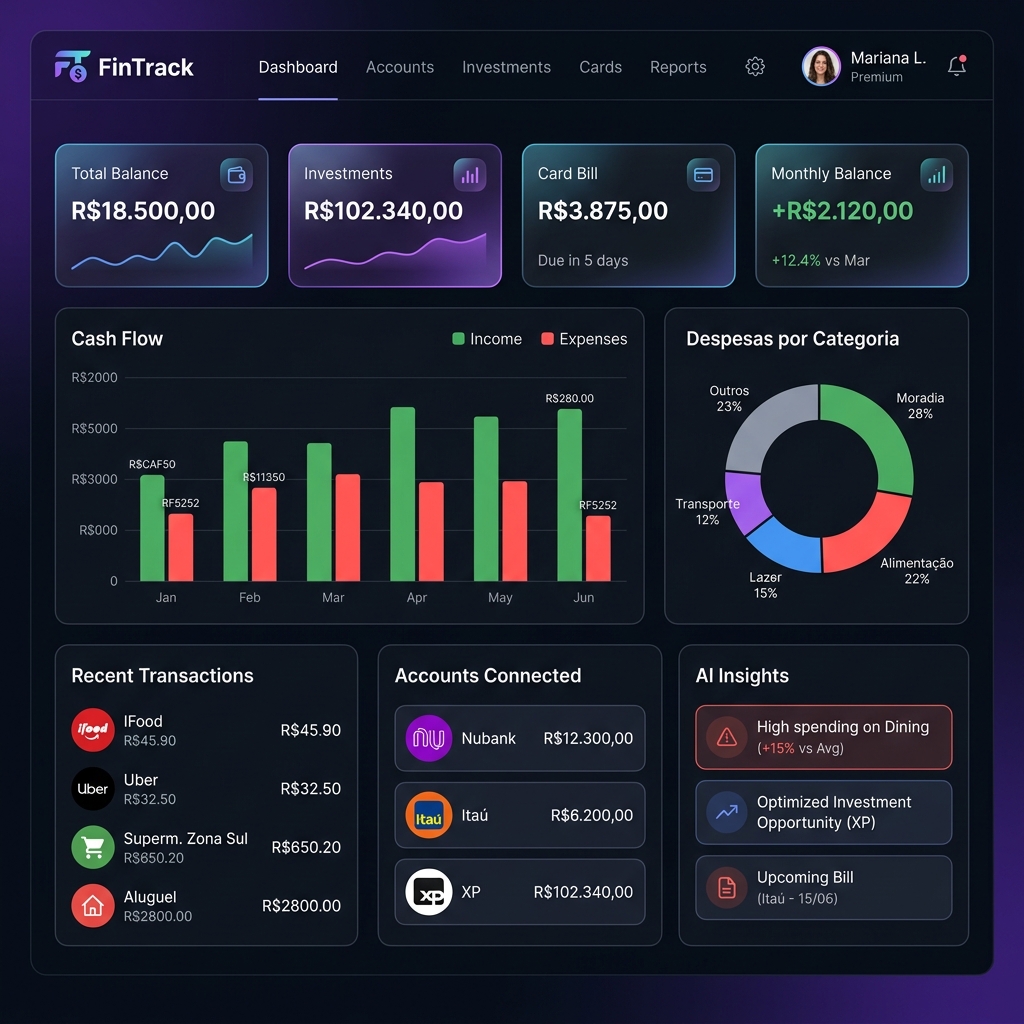 FinTrack Dashboard – Visão geral das suas finanças
